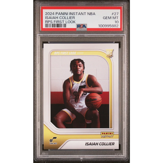 PSA graded Isaiah Collier 2024 Panini Instant NBA rookie card professional display
