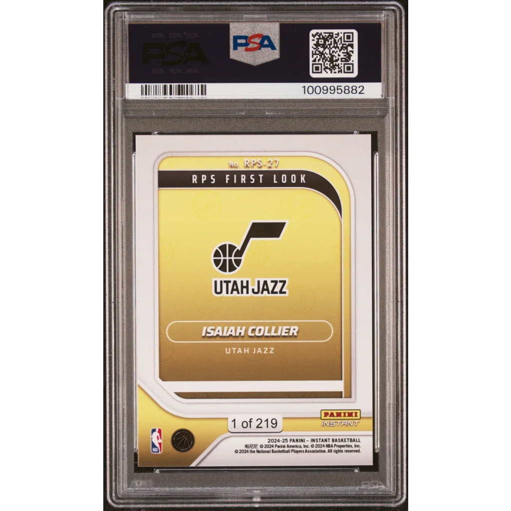 PSA graded Isaiah Collier Utah Jazz rookie card from 2024 Panini Instant, professional card