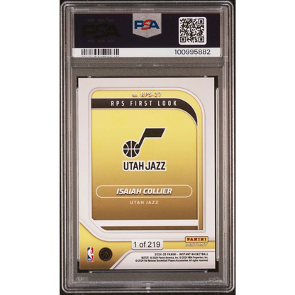PSA graded Isaiah Collier Utah Jazz rookie card from 2024 Panini Instant, professional card