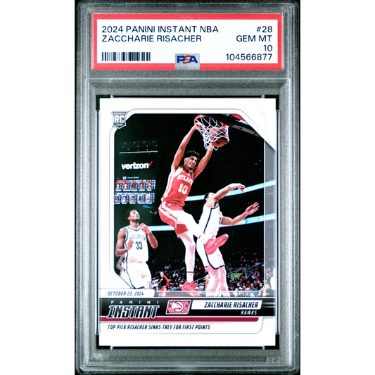 A graded 2024 Panini Instant NBA Zaccharie Risacher rookie basketball card ready to ship