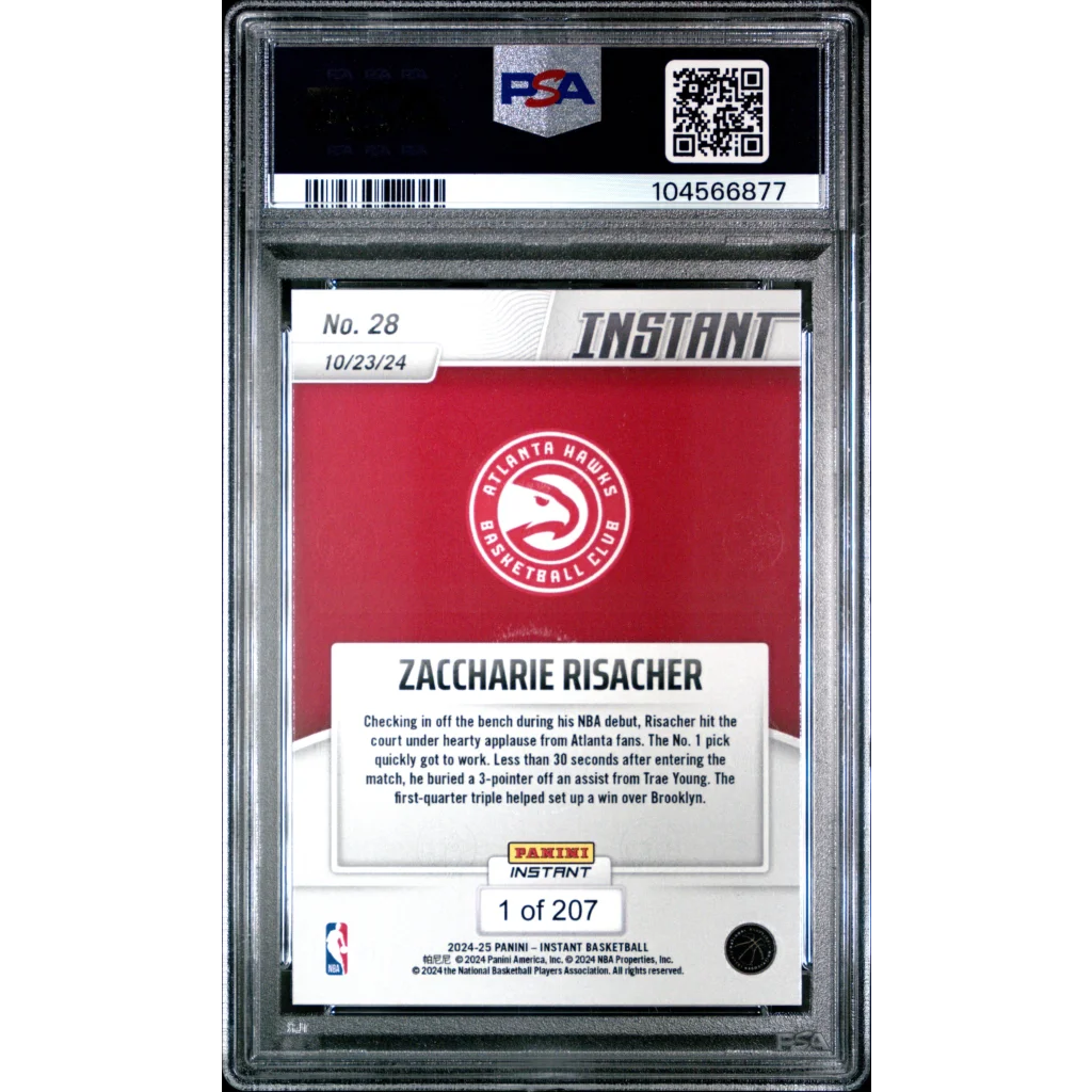 Graded 2024 Panini Instant NBA Zaccharie Risacher #28 Rookie RC Basketball Card PSA 10 Gem Mint | PSA 10 Gem Mint Graded Rookie Card | vintageantiquesgifts.com