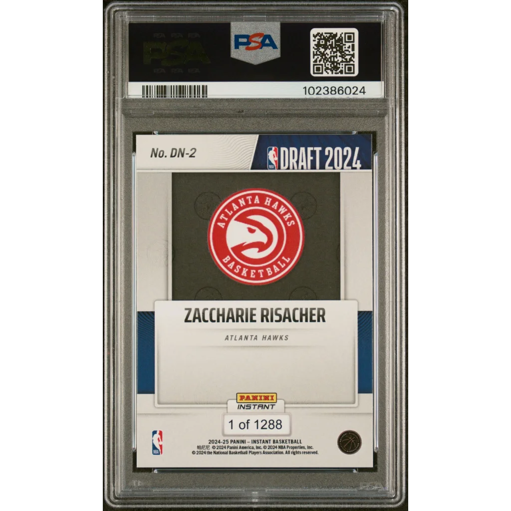 PSA Graded Zaccharie Risacher 2024 Panini Instant Draft Night NBA trading card