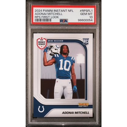 Graded 2024 Panini Instant NFL Adonai Mitchell #RPSFL1 RPS First Look Rookie RC Football Card PSA 10 Gem Mint | Hall of Fame Sports Memorabilia | vintageantiquesgifts.com