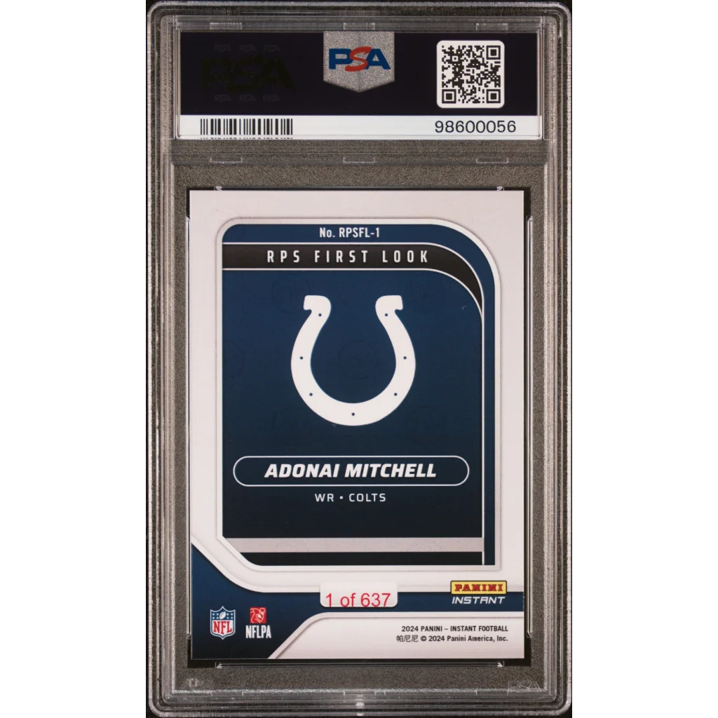 Graded Adonai Mitchell Panini Instant NFL Rookie Sports Card, PSA 9, first look