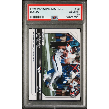 PSA Graded Bo Nix 2024 Panini Instant NFL football trading card on display