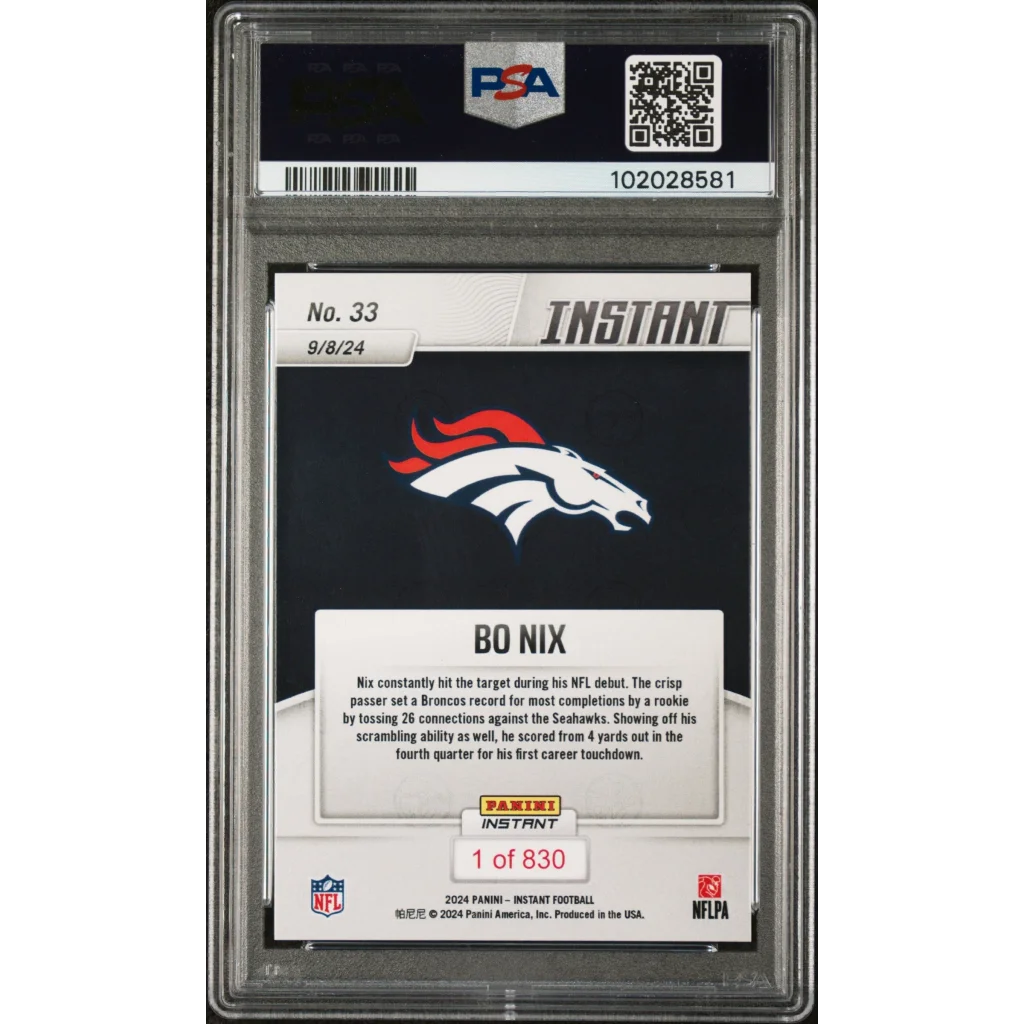 PSA Graded Bo Nix 2024 Panini Instant NFL Trading Card image