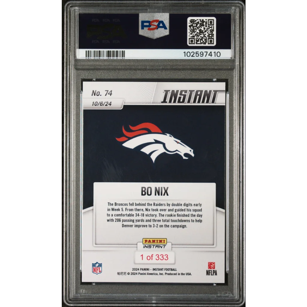PSA Graded Bo Nix 2024 Panini Instant NFL Rookie Card football card image