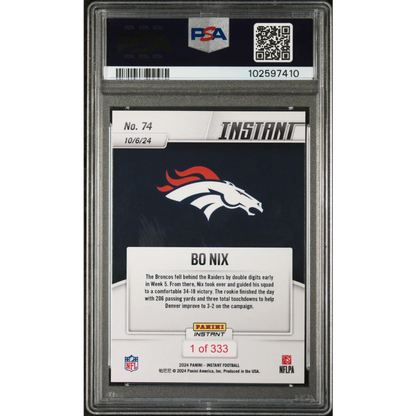 PSA Graded Bo Nix 2024 Panini Instant NFL Rookie Card football card image
