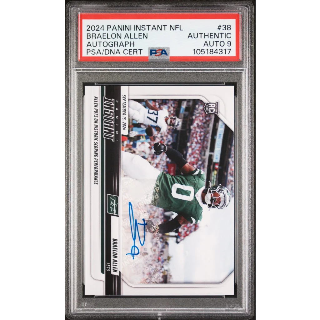 Graded 2024 Panini Instant NFL Braelon Allen #38 Autograph /99 Rookie RC Football Card PSA 9 Auto Grade Mint | Hall of Fame Sports Memorabilia | vintageantiquesgifts.com