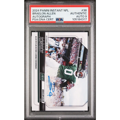 Graded 2024 Panini Instant NFL Braelon Allen #38 Autograph /99 Rookie RC Football Card PSA 9 Auto Grade Mint | Hall of Fame Sports Memorabilia | vintageantiquesgifts.com