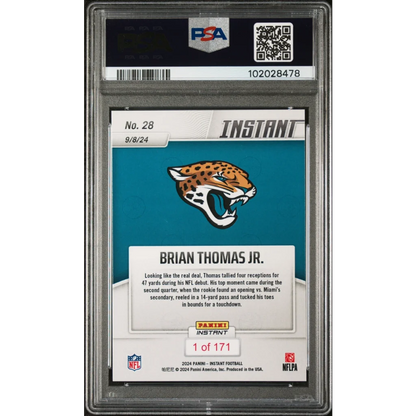 Graded 2024 Panini Instant NFL Brian Thomas Jr #28 Rookie RC Football Card PSA 10 Gem Mint | PSA 10 Gem Mint Graded Rookie Card | vintageantiquesgifts.com