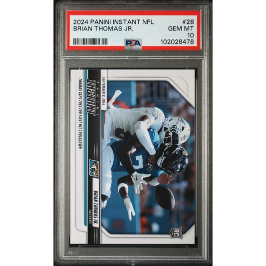 Graded 2024 Panini Instant NFL Brian Thomas Jr #28 Rookie RC Football Card PSA 10 Gem Mint | Hall of Fame Sports Memorabilia | vintageantiquesgifts.com