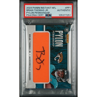 Graded 2024 Panini Instant NFL Brian Thomas Jr #PP1 Pylon Penmanship #/10 Rookie RC Football Card PSA Authentic Auto | Hall of Fame Sports Memorabilia | vintageantiquesgifts.com