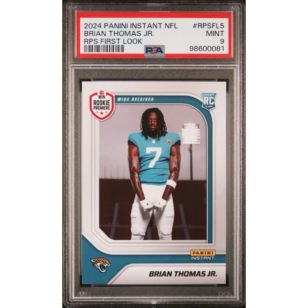 PSA graded Brian Thomas Jr Jacksonville Jaguars rookie card from 2024 Panini Instant NFL RPS First Look