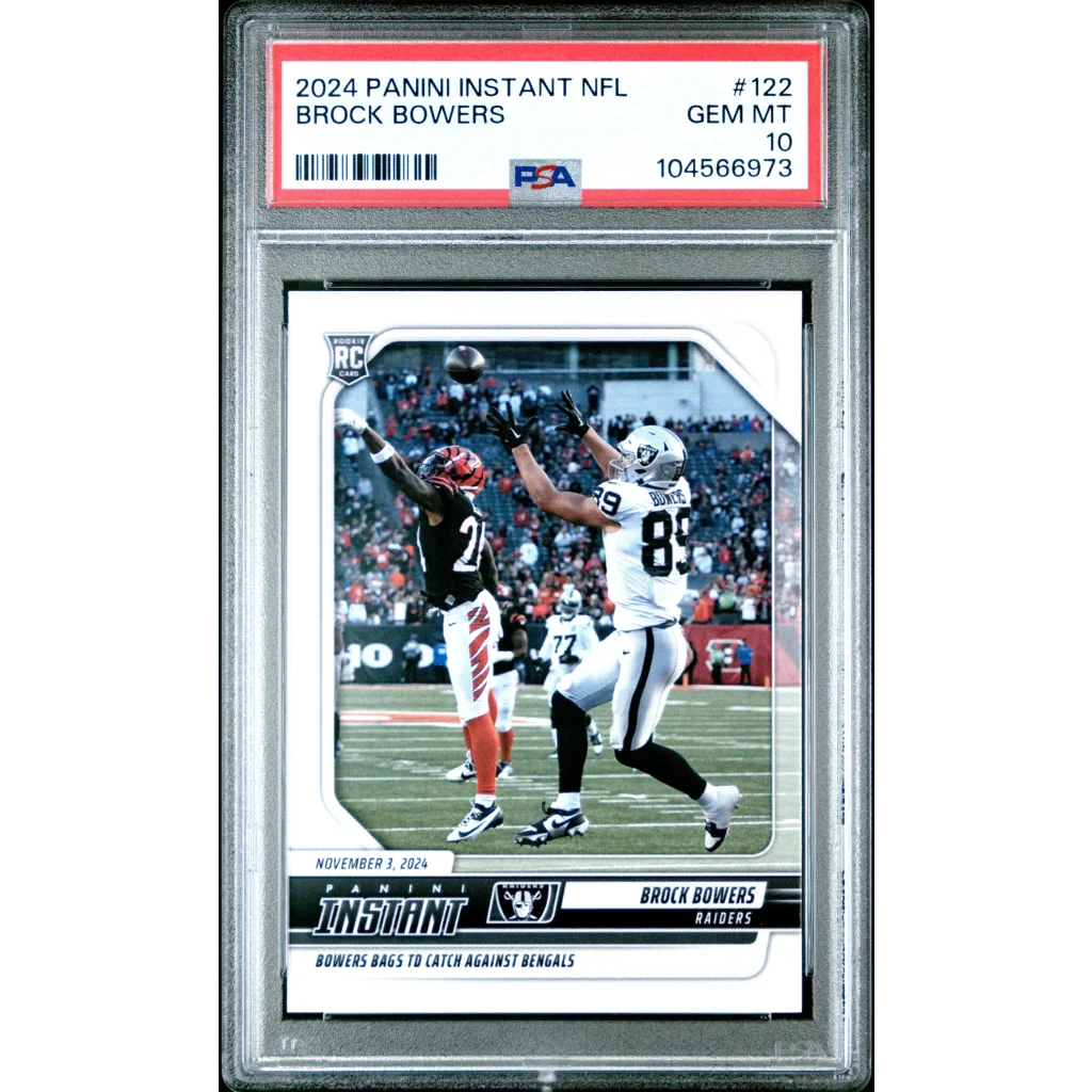 PSA graded Brock Bowers 2024 Panini Instant NFL rookie card from professional sports authenticator