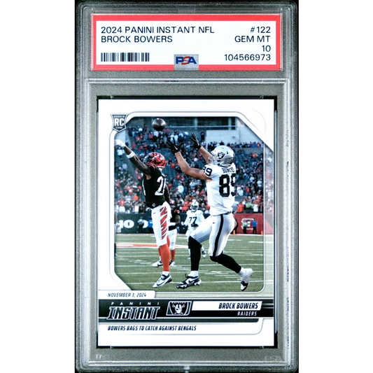 PSA graded Brock Bowers 2024 Panini Instant NFL rookie card from professional sports authenticator