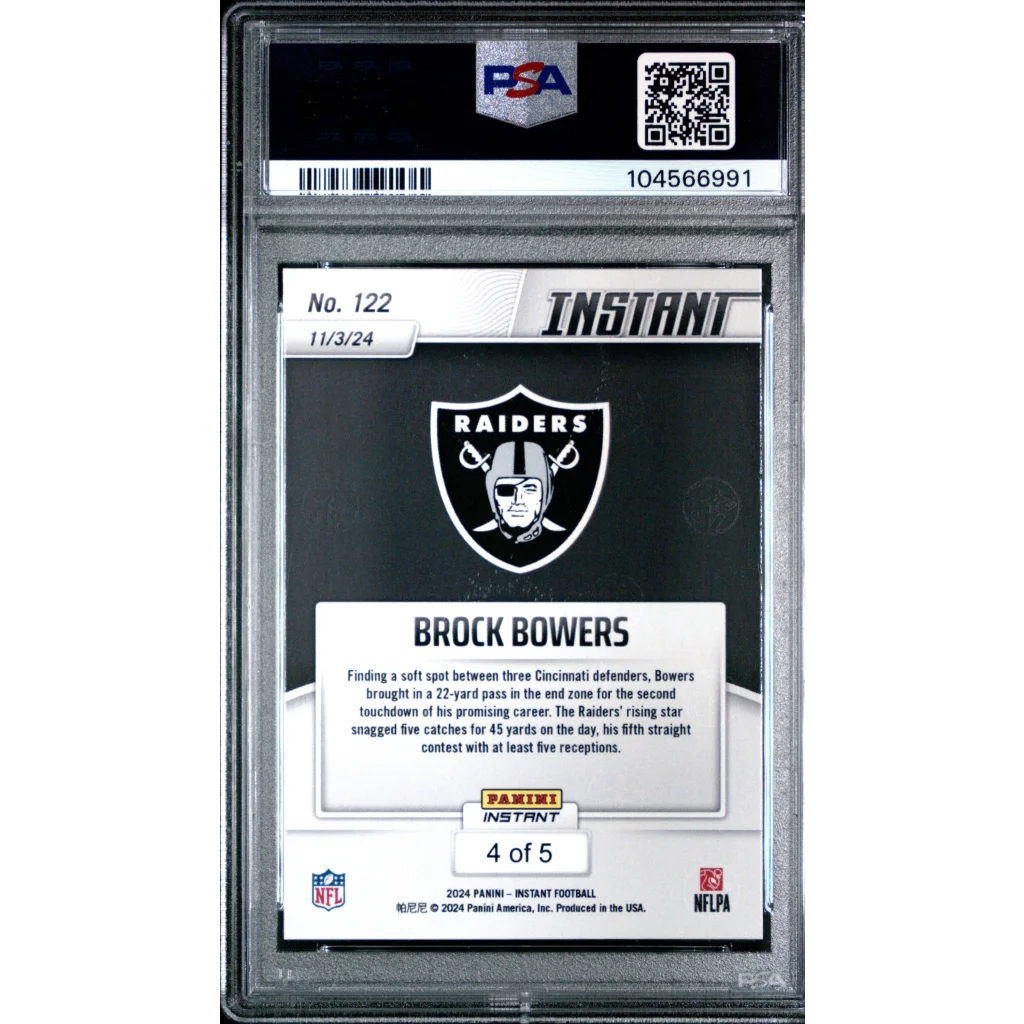 Graded 2024 Panini Instant Brock Bowers White Tiger /5 Rookie RC PSA 9