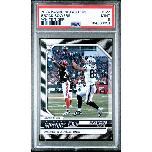 Graded 2024 Panini Instant NFL Brock Bowers #122 White Tiger /5 Rookie RC Football Card PSA 9 Mint | Hall of Fame Sports Memorabilia | vintageantiquesgifts.com