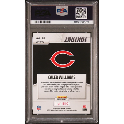 Graded 2024 Panini Instant NFL Caleb Williams #13 Rookie RC Football Card PSA 10 Gem Mint | PSA 10 Gem Mint Graded Rookie Card | vintageantiquesgifts.com