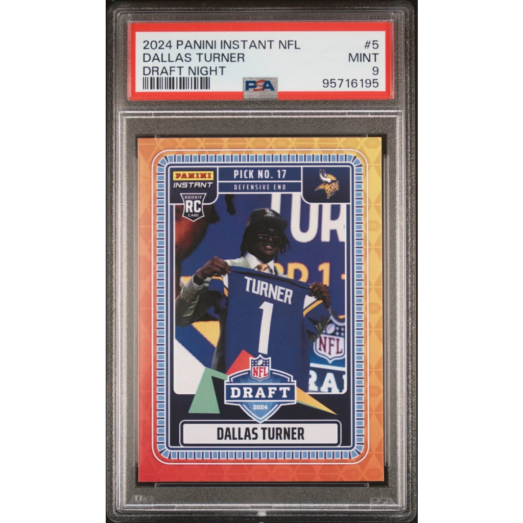 Graded 2024 Panini Instant NFL Dallas Turner #5 Draft Night Rookie RC Football Card PSA 9 Mint | Hall of Fame Sports Memorabilia | vintageantiquesgifts.com