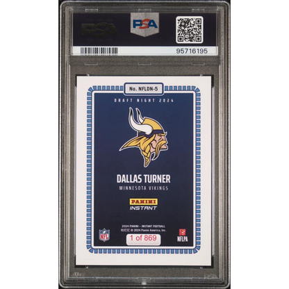 PSA graded Dallas Turner 2024 Panini Instant NFL Draft Night football card