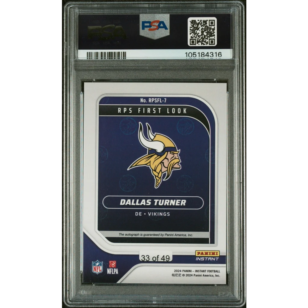 Graded Dallas Turner Rookie Autograph Football Card PSA 2024 Panini Instant