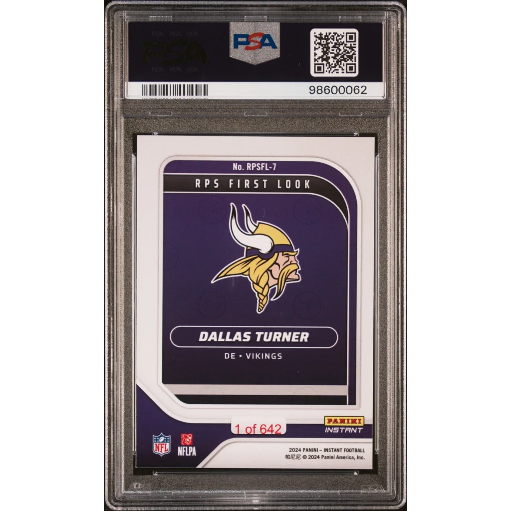 PSA 9 Graded 2024 Panini Instant Dallas Turner Vikings Rookie Card in Slab