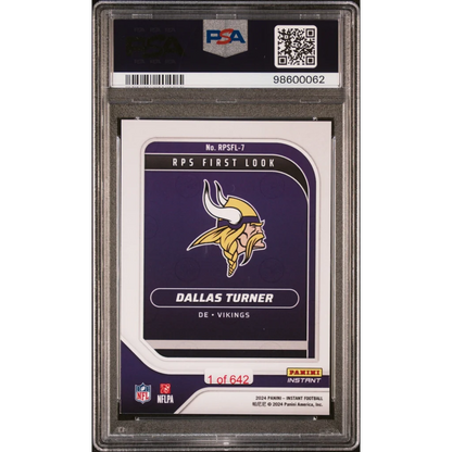 PSA 9 Graded 2024 Panini Instant Dallas Turner Vikings Rookie Card in Slab
