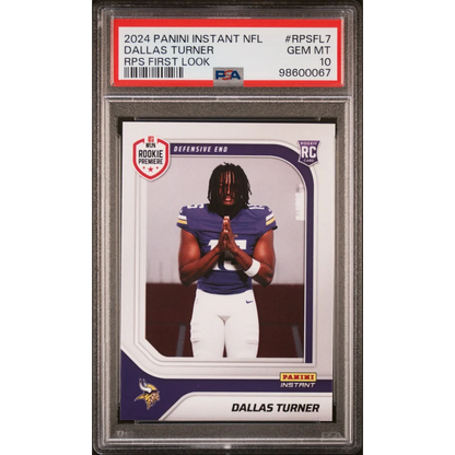 Graded 2024 Panini Instant NFL Dallas Turner Rookie Card in PSA holder