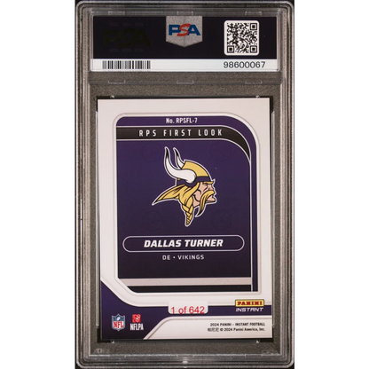 Graded Dallas Turner 2024 Panini Instant NFL Rookie Card in PSA case