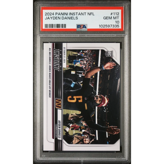 PSA Graded Jayden Daniels 2024 Panini Instant NFL Rookie Card on display