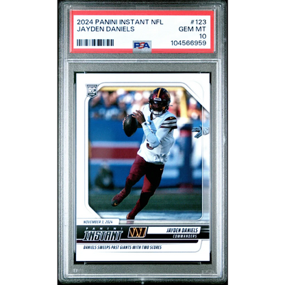 PSA graded Jayden Daniels Panini Instant NFL rookie card by professional sports authenticator