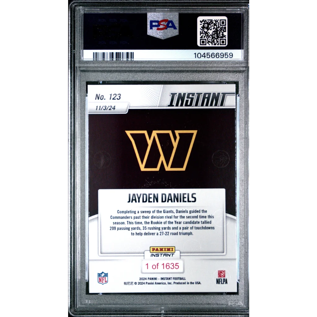 Professional sports authenticator graded Jayden Daniels Panini Instant NFL rookie card