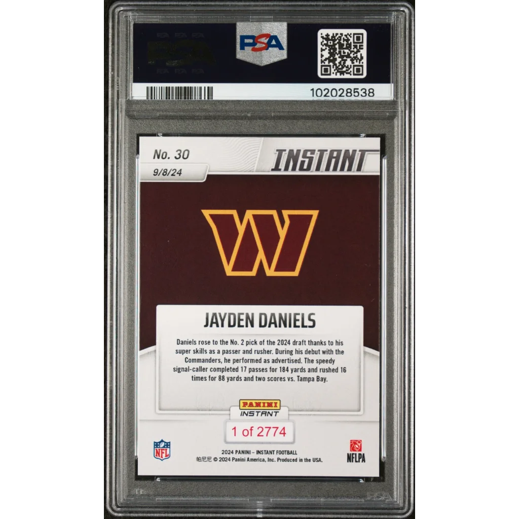 Graded Jayden Daniels 2024 Panini Instant Rookie Card in PSA case