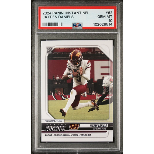 Graded 2024 Panini Instant NFL Jayden Daniels Card #62 PSA GEM MT 10