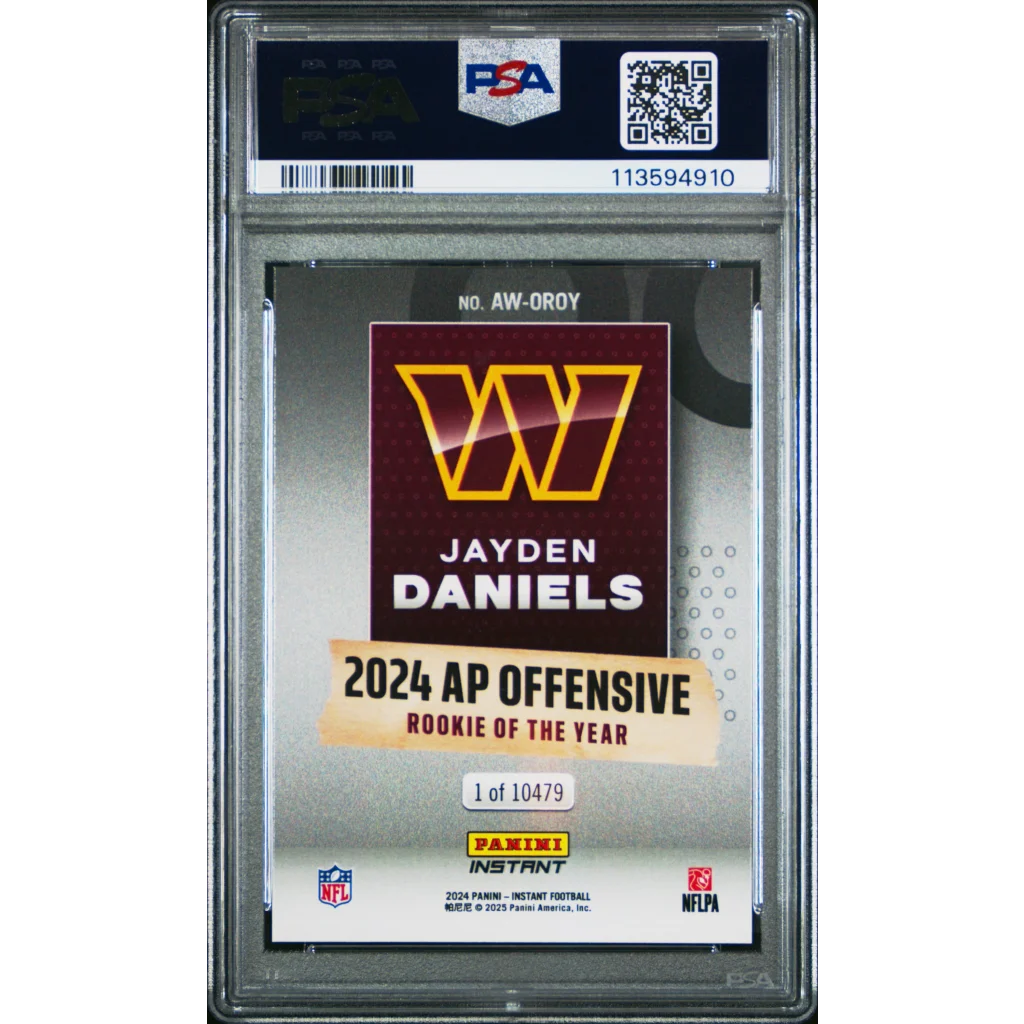 Graded 2024 Panini Instant NFL Jayden Daniels #OROY Award Winners Rookie RC Football Card PSA 10 Gem Mint | PSA 10 Gem Mint Graded Rookie Card | vintageantiquesgifts.com