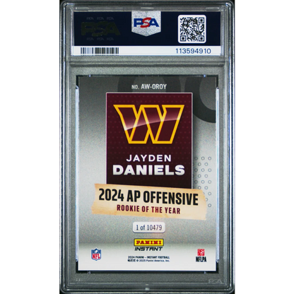 Graded 2024 Panini Instant NFL Jayden Daniels #OROY Award Winners Rookie RC Football Card PSA 10 Gem Mint | PSA 10 Gem Mint Graded Rookie Card | vintageantiquesgifts.com