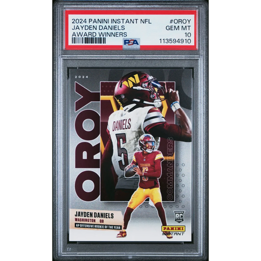 Graded 2024 Panini Instant NFL Jayden Daniels #OROY Award Winners Rookie RC Football Card PSA 10 Gem Mint | Hall of Fame Sports Memorabilia | vintageantiquesgifts.com