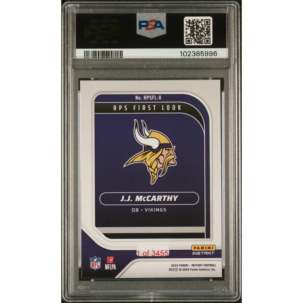 PSA graded J J McCarthy 2024 Panini Instant NFL rookie football card