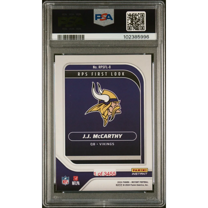 PSA graded J J McCarthy 2024 Panini Instant NFL rookie football card