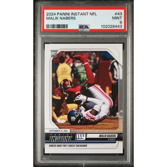 Graded 2024 Panini Instant Malik Nabers NFL Rookie Football Card in PSA case
