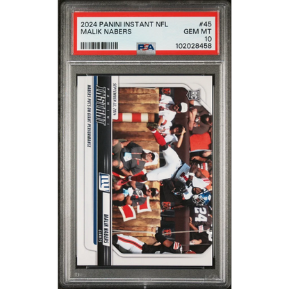 GEM MT 10 Malik Nabers 2024 Panini Instant NFL card graded by professional sports authenticator