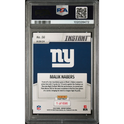 Nfl Malik Nabers Panini Instant NFL rookie card PSA graded football card image
