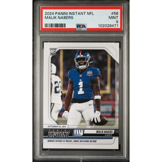 PSA Graded 2024 Panini Instant NFL Malik Nabers Rookie Card showing front view