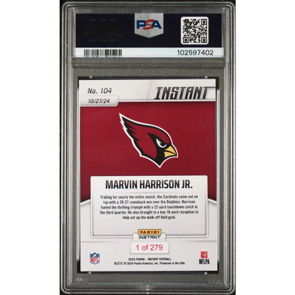 PSA graded Marvin Harrison Jr. 2024 Panini Instant NFL football trading card