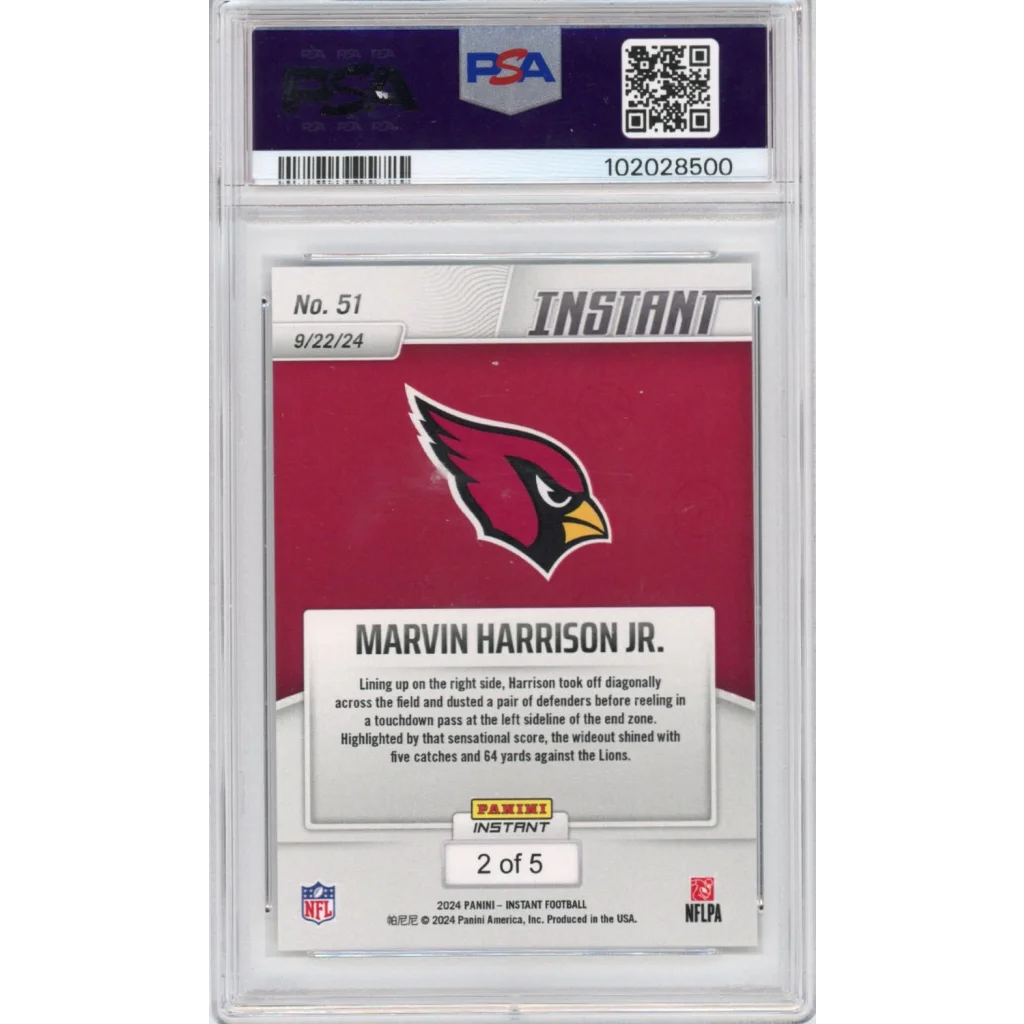 Graded 2024 Panini Instant NFL Marvin Harrison Jr #51 White Tiger #/5 Rookie RC Football Card PSA 9 Mint | PSA 9 Mint Graded Rookie Card | vintageantiquesgifts.com
