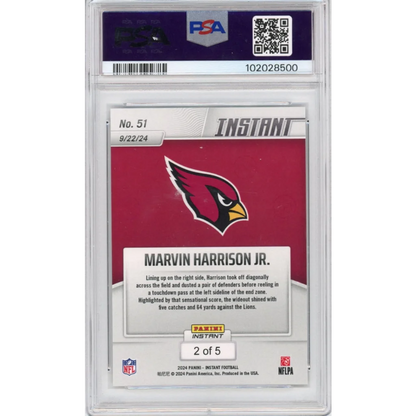 Graded 2024 Panini Instant NFL Marvin Harrison Jr #51 White Tiger #/5 Rookie RC Football Card PSA 9 Mint | PSA 9 Mint Graded Rookie Card | vintageantiquesgifts.com