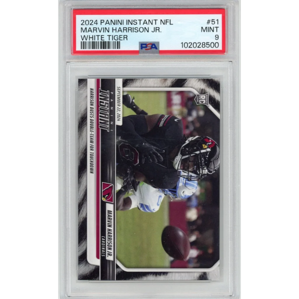 Graded 2024 Panini Instant NFL Marvin Harrison Jr #51 White Tiger #/5 Rookie RC Football Card PSA 9 Mint | Hall of Fame Sports Memorabilia | vintageantiquesgifts.com
