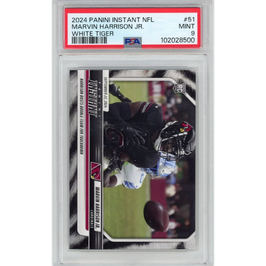 Graded 2024 Panini Instant NFL Marvin Harrison Jr #51 White Tiger #/5 Rookie RC Football Card PSA 9 Mint | Hall of Fame Sports Memorabilia | vintageantiquesgifts.com