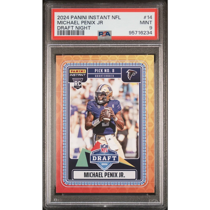 A graded 2024 Panini Instant NFL Michael Penix Jr Draft Night rookie card in PSA Mint 9 condition